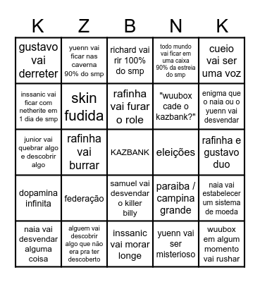 COISAS QUE VÃO ACONTECER NO KAZBANK Bingo Card