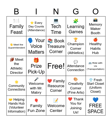 Family Fun Night Bingo Card