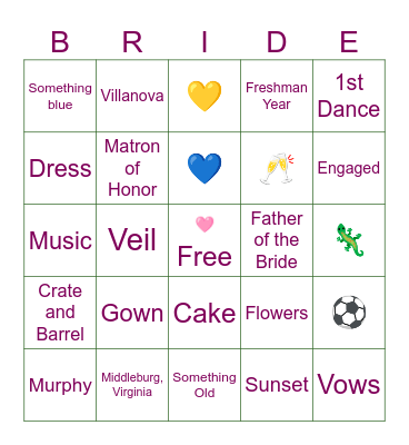Meghan’s Bridal Shower Bingo Card