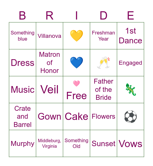 Meghan’s Bridal Shower Bingo Card