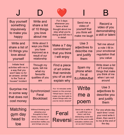 Isabella Bingo Card