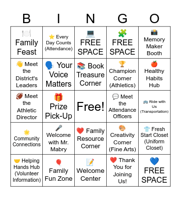Family Fun Night Bingo Card