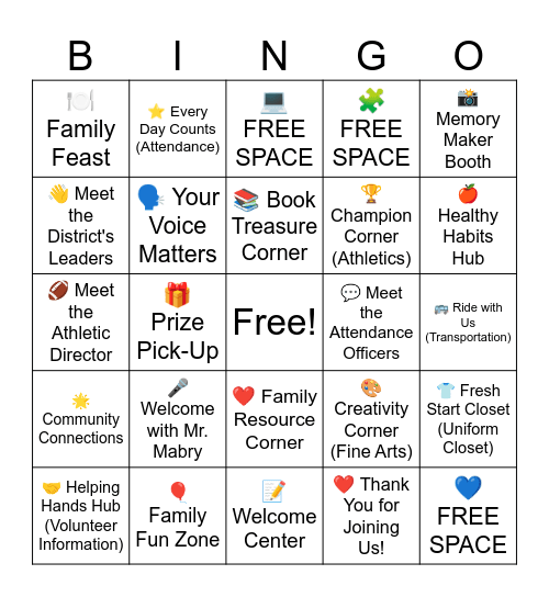 Family Fun Night Bingo Card