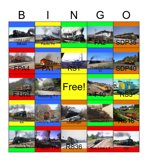 America's Colorful Passenger Trains Bingo Card