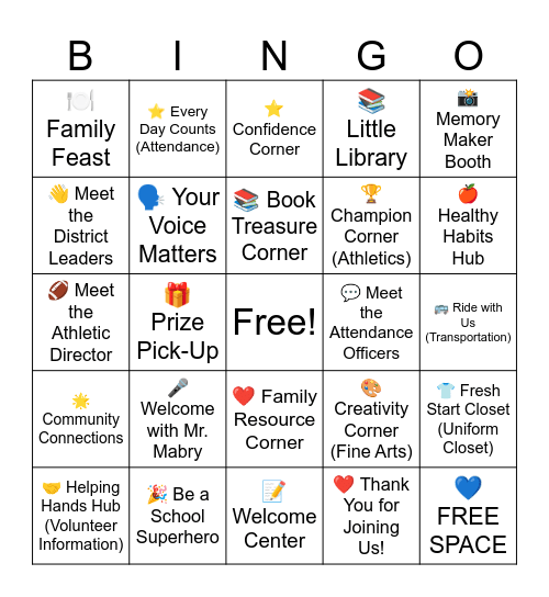 McComb School District's Parent Partnership Bingo Card