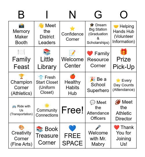 McComb School District's Parent Partnership Bingo Card