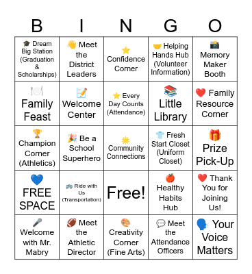 McComb School District's Parent Partnership Bingo Card