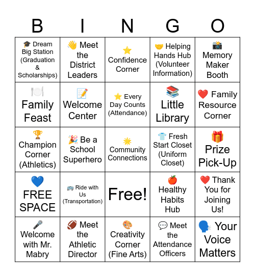 McComb School District's Parent Partnership Bingo Card