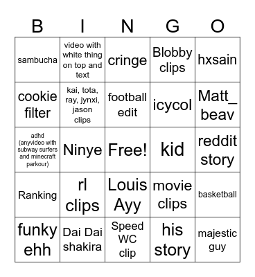 yt shorts bingo Card