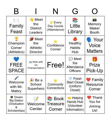 McComb School District's Parent Partnership Bingo Card