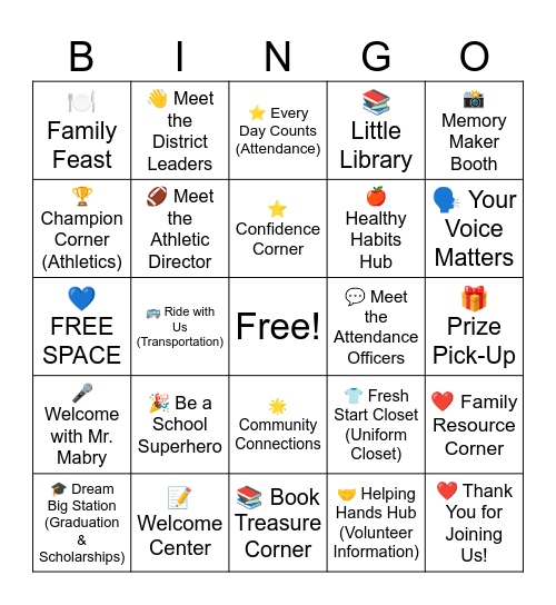 McComb School District's Parent Partnership Bingo Card