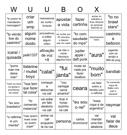 bingo wuubox Bingo Card