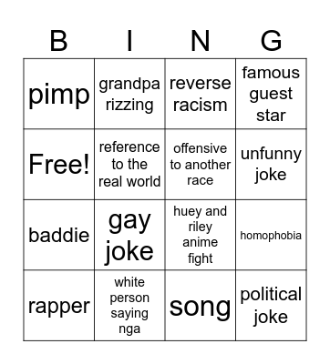Boondocks Bingo Card