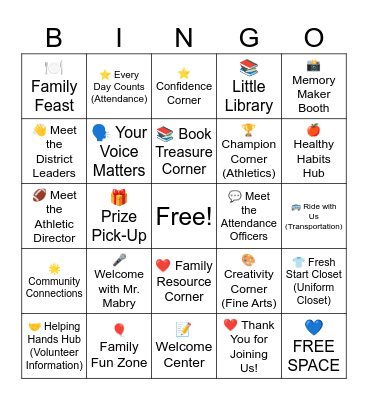 McComb School District's Parent Partnership Bingo Card