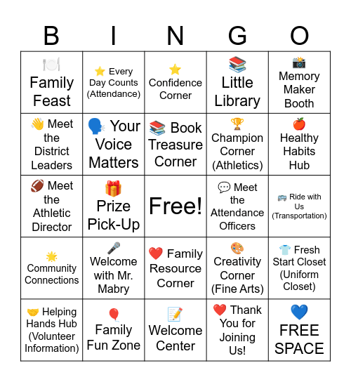 McComb School District's Parent Partnership Bingo Card