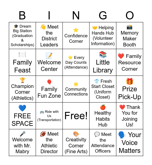 McComb School District's Parent Partnership Bingo Card
