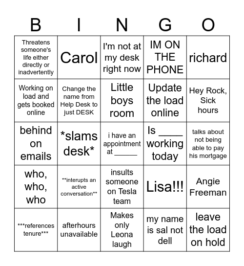 Untitled Bingo Card