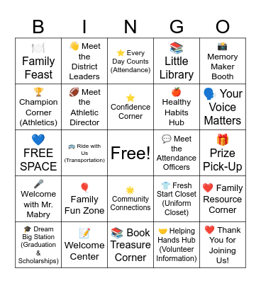 McComb School District's Parent Partnership Bingo Card