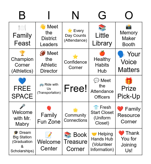 McComb School District's Parent Partnership Bingo Card