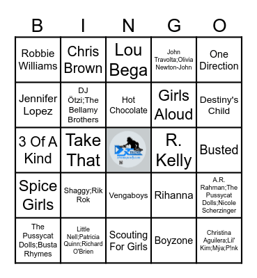 Cheesy songs by Artist Bingo Card