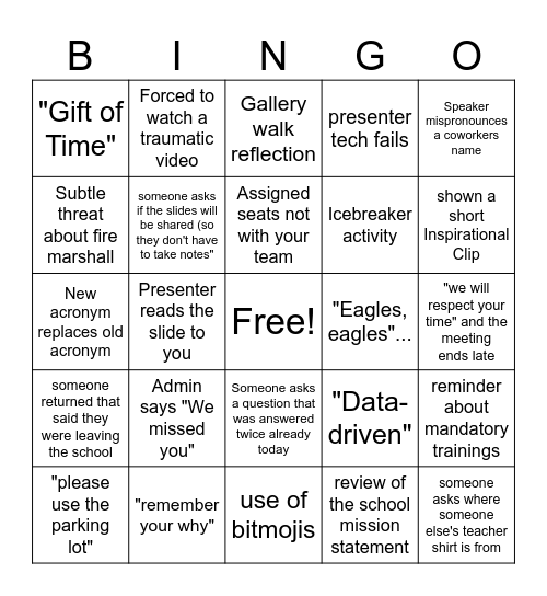 PD Bingo Card
