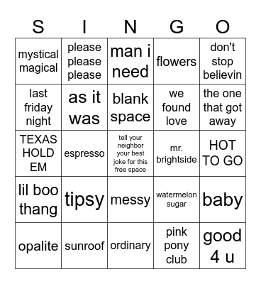 Top 50 Bingo Card