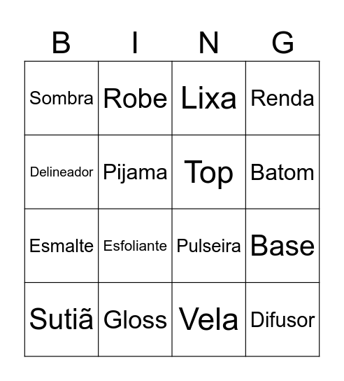 Chá de lingerie Bingo Card
