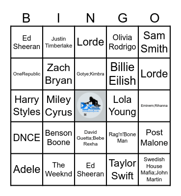 Modern Hits Bingo by Artist Bingo Card