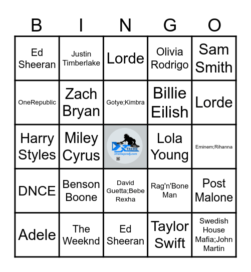 Modern Hits Bingo by Artist Bingo Card