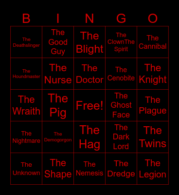 DBD Killer Bingo Card