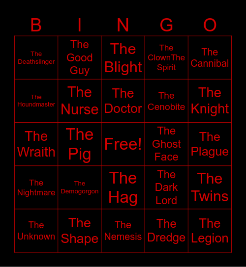 DBD Killer Bingo Card