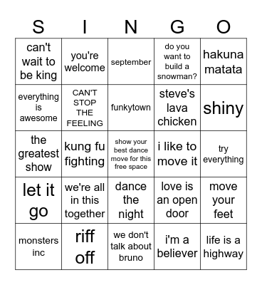 from movies + shows Bingo Card