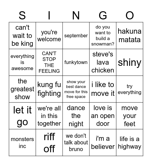 from movies + shows Bingo Card