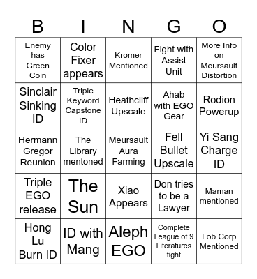 DIOs Canto 10 Bingo Card