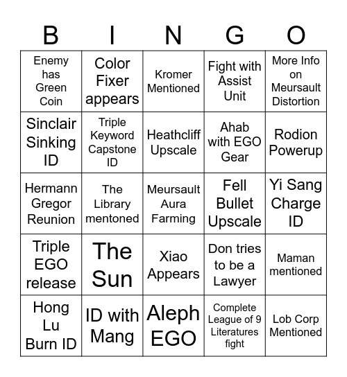 DIOs Canto 10 Bingo Card