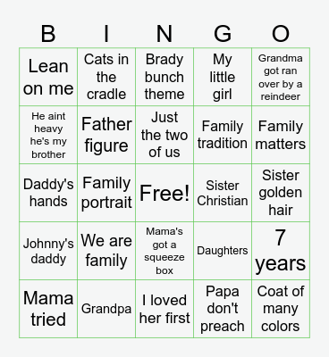 Family Bingo Card