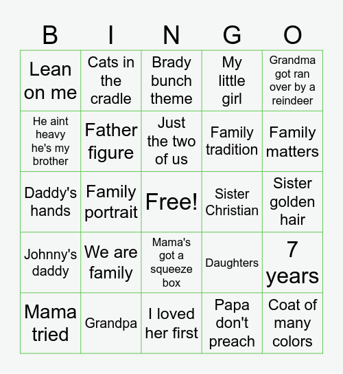 Family Bingo Card
