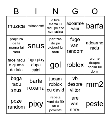 o zi random Bingo Card