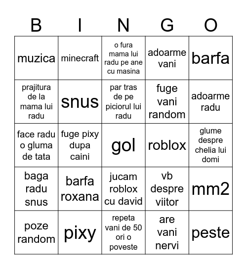 o zi random Bingo Card