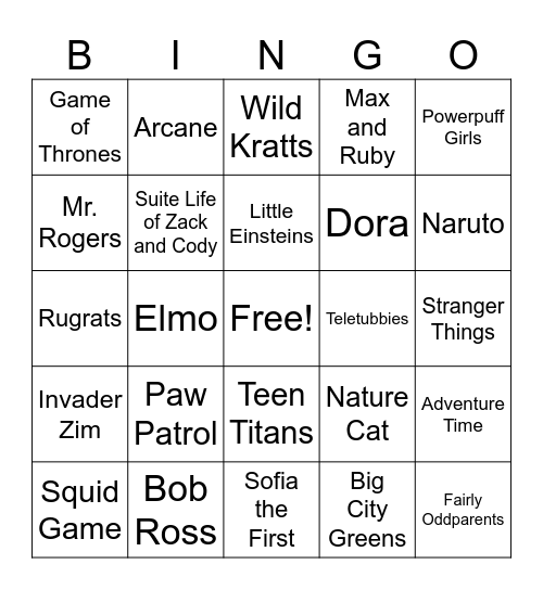 TV THEME Bingo Card
