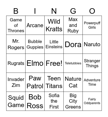 TV THEME Bingo Card