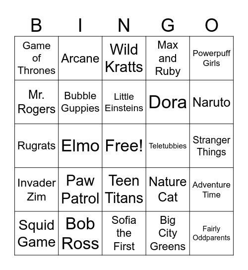 TV THEME Bingo Card