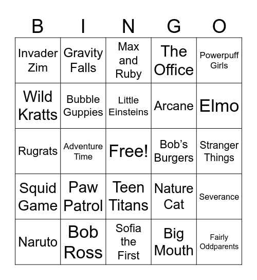 TV THEME Bingo Card