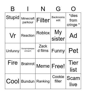 YouTube shorts Bingo Card