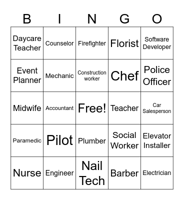 Non-Traditional Jobs Bingo Card