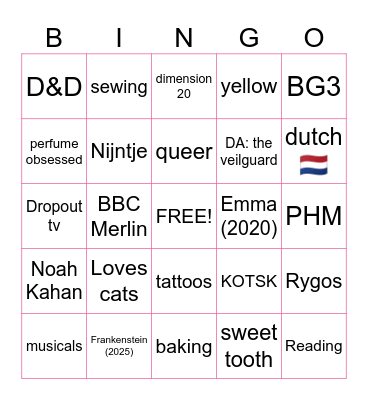Arthur's Bingo Card