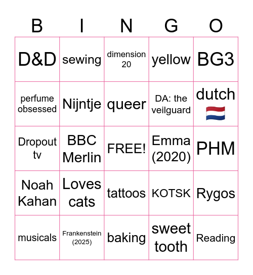 Arthur's Bingo Card