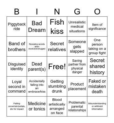 Asian Drama Bingo Card