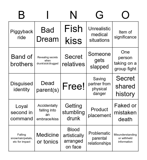 Asian Drama Bingo Card