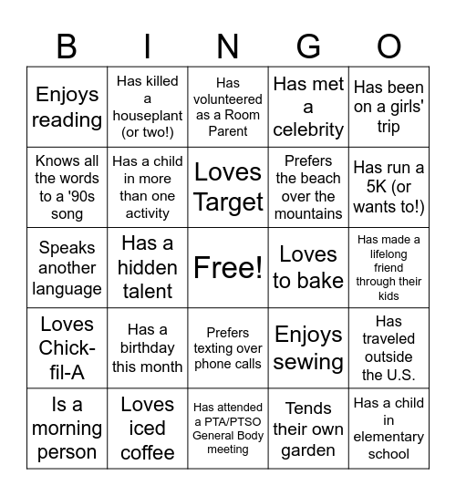 CHS PTSO Getting To Know You BINGO! Bingo Card